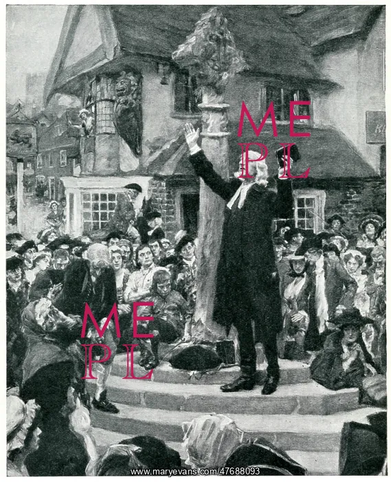 : John Wesley, Methodist preacher, in action : John Wesley, Methodist preacher, in action