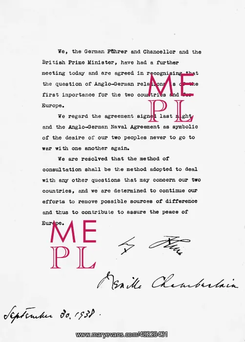 : Joint statement by Hitler and Chamberlain after the Muni : Joint statement by Hitler and Chamberlain after the Muni