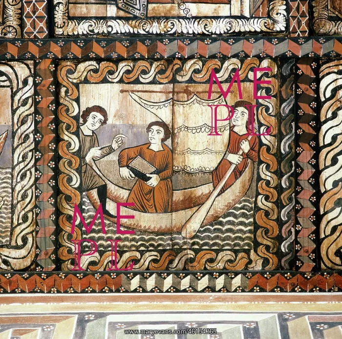: Jonah on the ship, painted coffered ceiling : Jonah on the ship, painted coffered ceiling