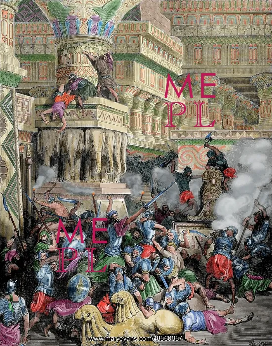 : Jonathan Destroys the Temple of Dago. Colored engraving : Jonathan Destroys the Temple of Dago. Colored engraving