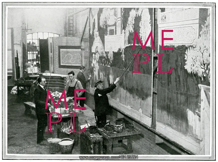 : Joseph Harker in his scenery painting studio : Joseph Harker in his scenery painting studio