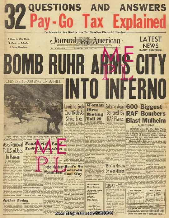 : Journal American Telegram - RAF bombing raid, Ruhr, Mulheim : Journal American Telegram - RAF bombing raid, Ruhr, Mulheim