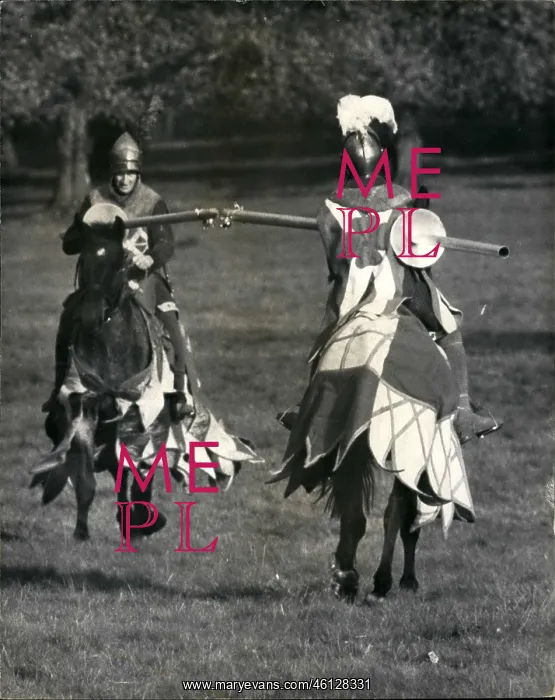 : Jousting. 1968 - A Rehearsal of a medieval jousting tournament for next : Jousting. 1968 - A Rehearsal of a medieval jousting tournament for next