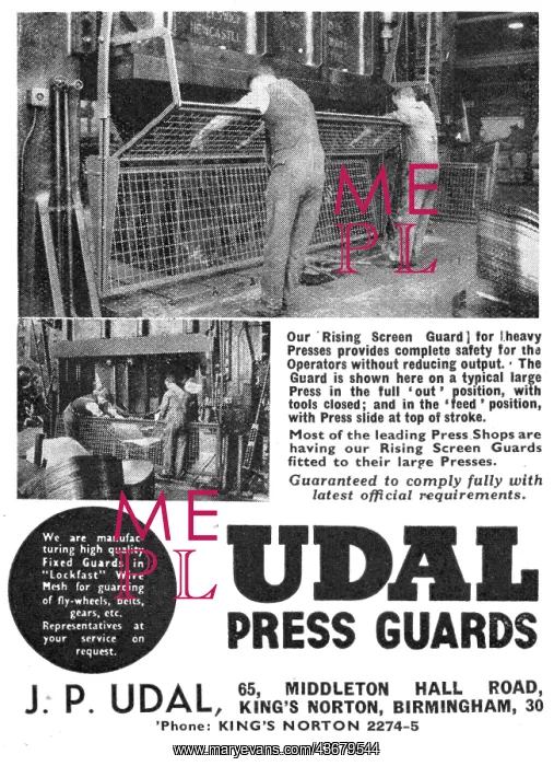 : J.P.Udal Machine Tool Press Guards 1944 : J.P.Udal Machine Tool Press Guards 1944