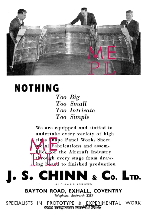 : J.S.Chinn & Co. Exhall.Coventry. Aircraft Sheet Metal Work : J.S.Chinn & Co. Exhall.Coventry. Aircraft Sheet Metal Work