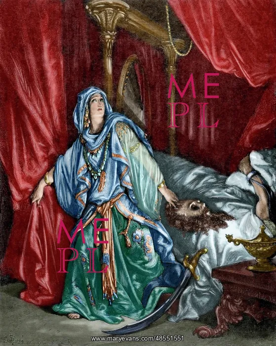 : Judith after behead the Assyrian general Holofernes. Engravi : Judith after behead the Assyrian general Holofernes. Engravi