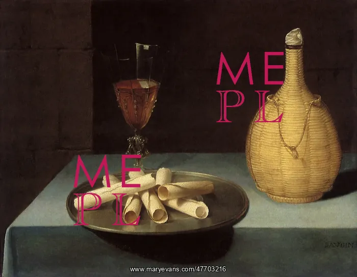 : Jug, Wine Glass and Wafer Biscuits : Jug, Wine Glass and Wafer Biscuits