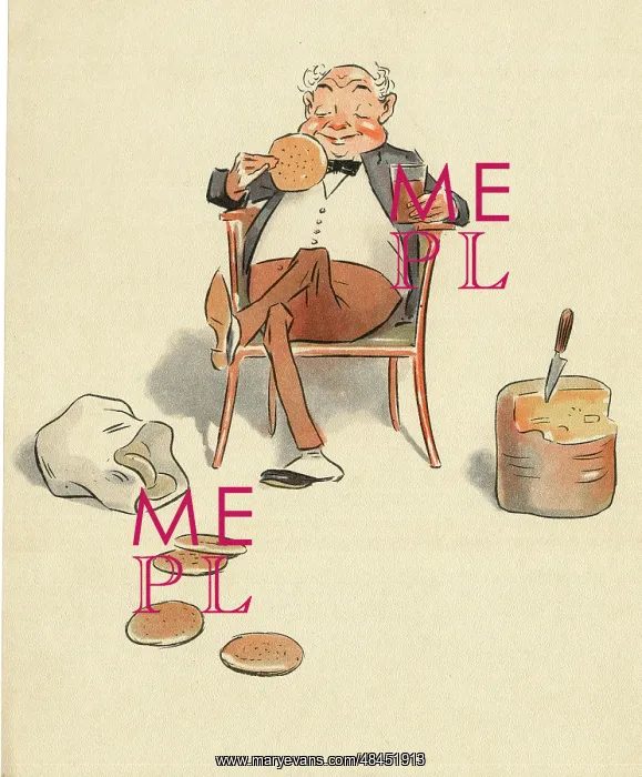 : Jumbles by Lewis Baumer - Man with Beer and Biscuit : Jumbles by Lewis Baumer - Man with Beer and Biscuit