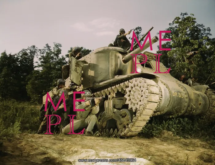 : June 1942 - M3 tank and crew using small arms : June 1942 - M3 tank and crew using small arms