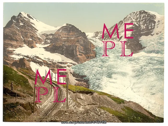 : Jungfrau, railroad, Eiger and Monch, with Eiger Glacier, Ber : Jungfrau, railroad, Eiger and Monch, with Eiger Glacier, Ber