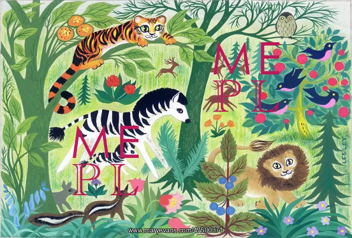  : Jungle scene with tiger, zebras, lion etc
