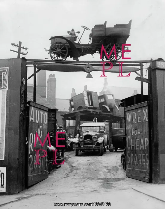 : Junk Yard. Entrance to Body shop. Photograph. 1935 : Junk Yard. Entrance to Body shop. Photograph. 1935