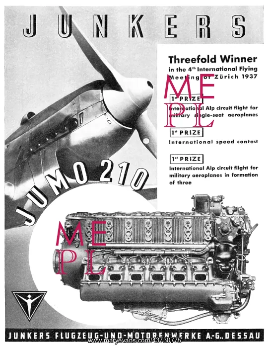 : Junkers Jumo 210 Aero Engine 1937 : Junkers Jumo 210 Aero Engine 1937