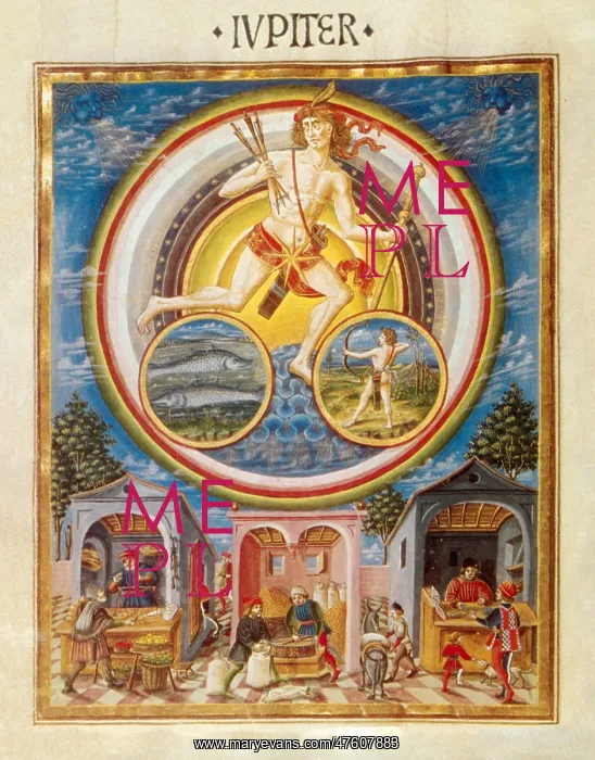 : Jupiter. Depiction of Jupiter from the 15th-century Italian manuscript : Jupiter. Depiction of Jupiter from the 15th-century Italian manuscript
