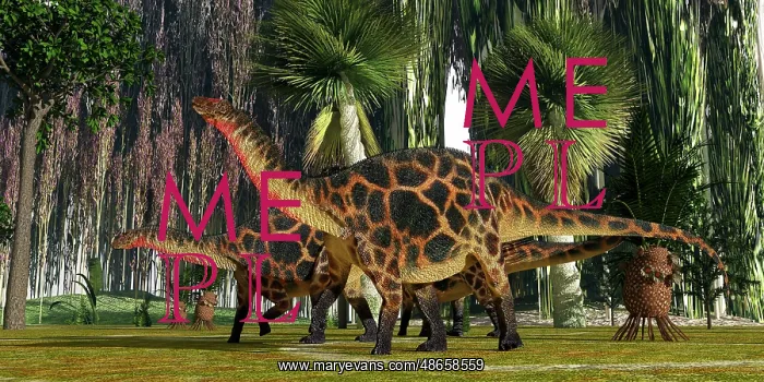 : Jurassic vegetation towers over two Dicraeosaurus : Jurassic vegetation towers over two Dicraeosaurus