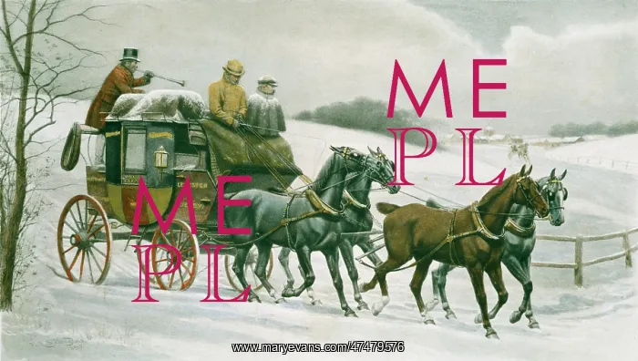 : Just in Time'' coach and horses in snow : Just in Time'' coach and horses in snow