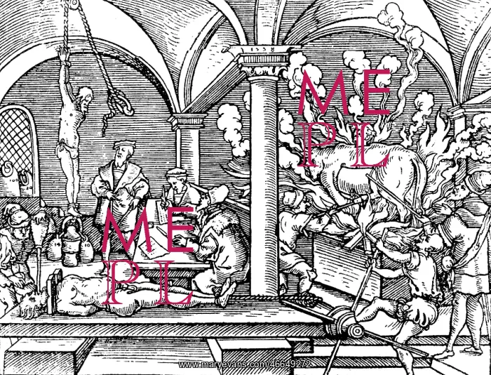 : justice, torture, several torture methods, woodcut : justice, torture, several torture methods, woodcut