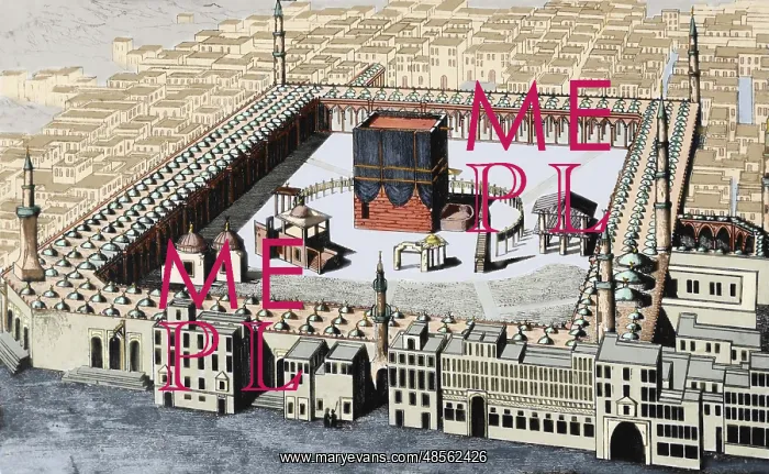 : The Kaaba in Mecca. Colored engraving : The Kaaba in Mecca. Colored engraving