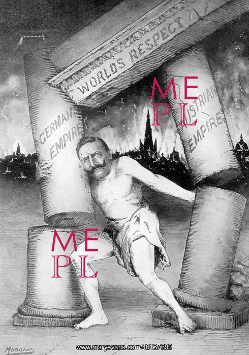 : The Kaiser as Samson, WW1 cartoon : The Kaiser as Samson, WW1 cartoon