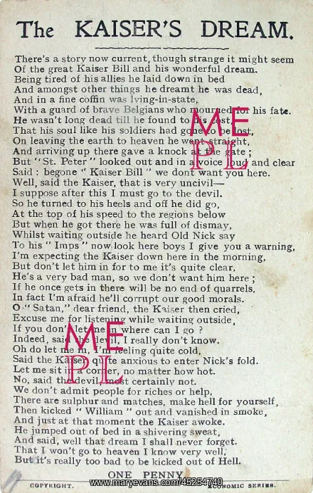  : The Kaiser's Dream A poem on a postcard