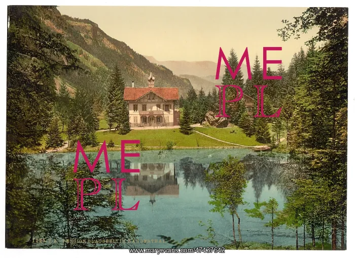 : Kander Valley, Blausee, and pension, Bernese Oberland, Switz : Kander Valley, Blausee, and pension, Bernese Oberland, Switz