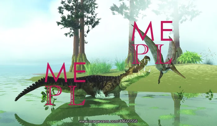 : Kaprosuchus attacking a Pteranodon : Kaprosuchus attacking a Pteranodon