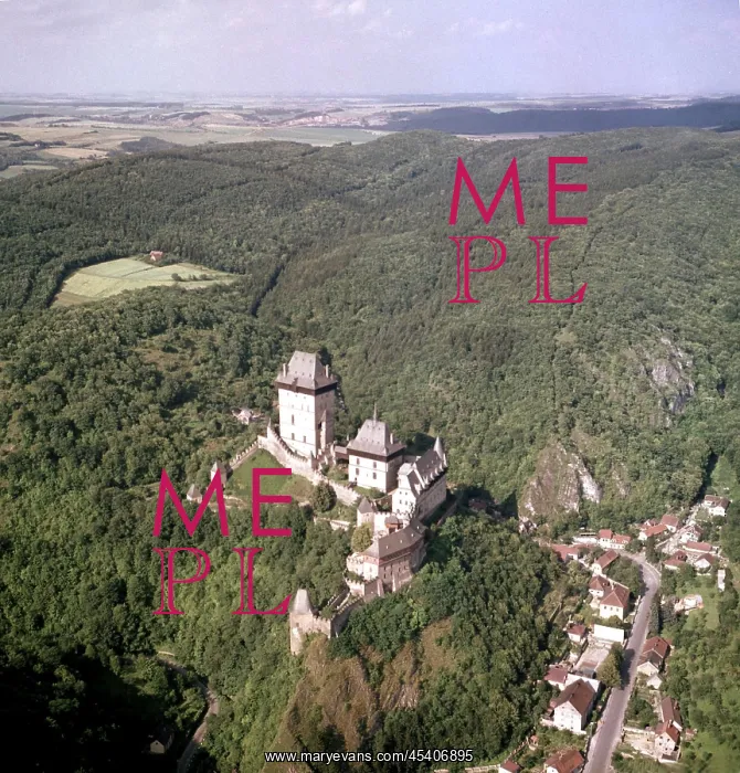 : Karlstein Castle - aerial view - Gothic architecture : Karlstein Castle - aerial view - Gothic architecture