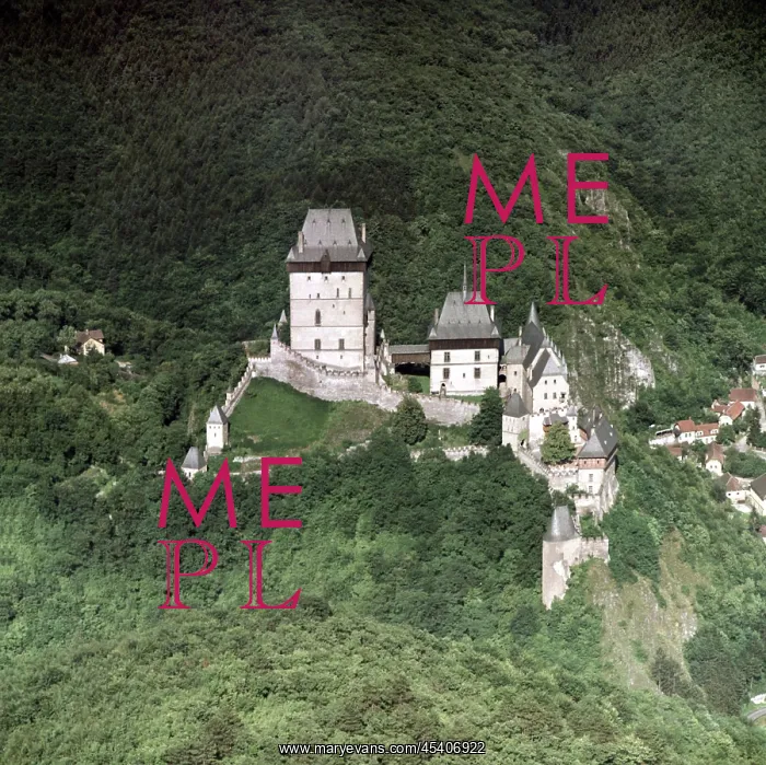 : Karlstein Castle - aerial view - Gothic architecture : Karlstein Castle - aerial view - Gothic architecture