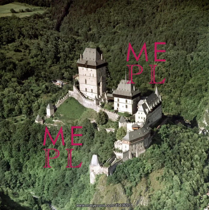 : Karlstein Castle - aerial view - Gothic architecture : Karlstein Castle - aerial view - Gothic architecture