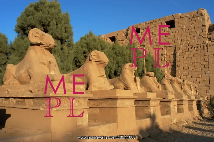 : Karnak Temple. Avenue of sphinxes with ram's head (symbol of : Karnak Temple. Avenue of sphinxes with ram's head (symbol of