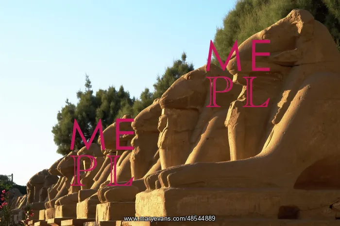 : Karnak Temple. Avenue of sphinxes with ram's head (symbol of : Karnak Temple. Avenue of sphinxes with ram's head (symbol of
