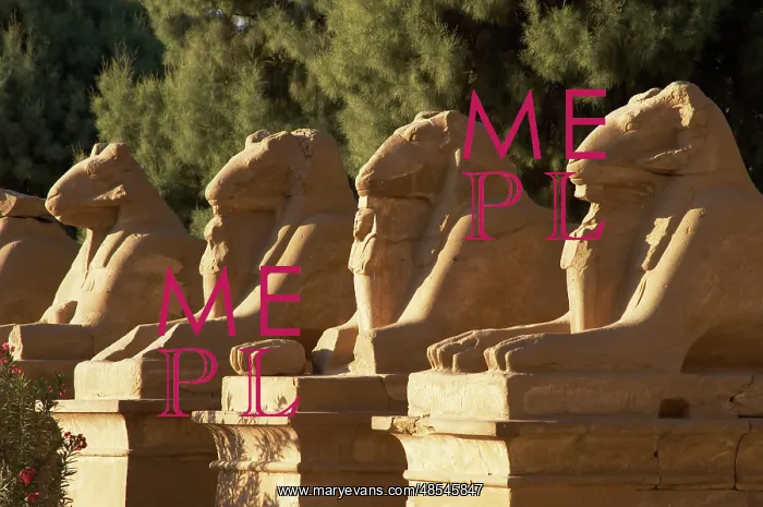 : Karnak Temple. Avenue of sphinxes with ram's head (symbol of : Karnak Temple. Avenue of sphinxes with ram's head (symbol of