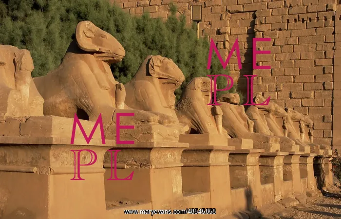 : Karnak Temple. Avenue of sphinxes with ram's head (symbol of : Karnak Temple. Avenue of sphinxes with ram's head (symbol of