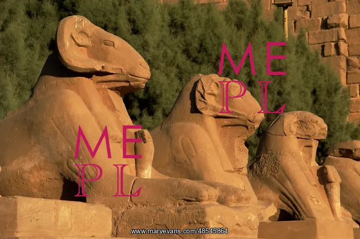 : Karnak Temple. Avenue of sphinxes with ram's head (symbol of : Karnak Temple. Avenue of sphinxes with ram's head (symbol of