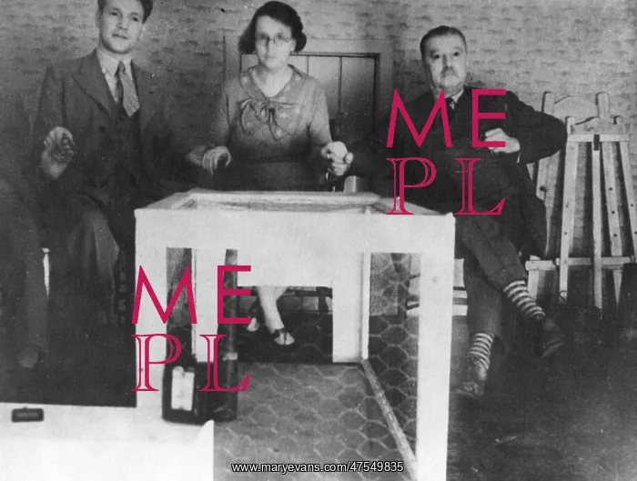 : Kathleen Goligher with two men at a sitting : Kathleen Goligher with two men at a sitting