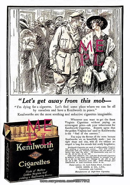 : Kenilworth cigarettes advertisement, WW1 : Kenilworth cigarettes advertisement, WW1