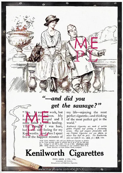 : Kenilworth cigarettes advertisement, WW1 : Kenilworth cigarettes advertisement, WW1