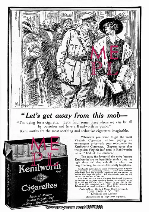 : Kenilworth cigarettes advertisement, WW1 : Kenilworth cigarettes advertisement, WW1