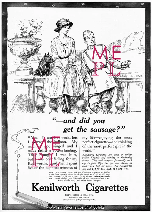 : Kenilworth cigarettes advertisement, WW1 : Kenilworth cigarettes advertisement, WW1