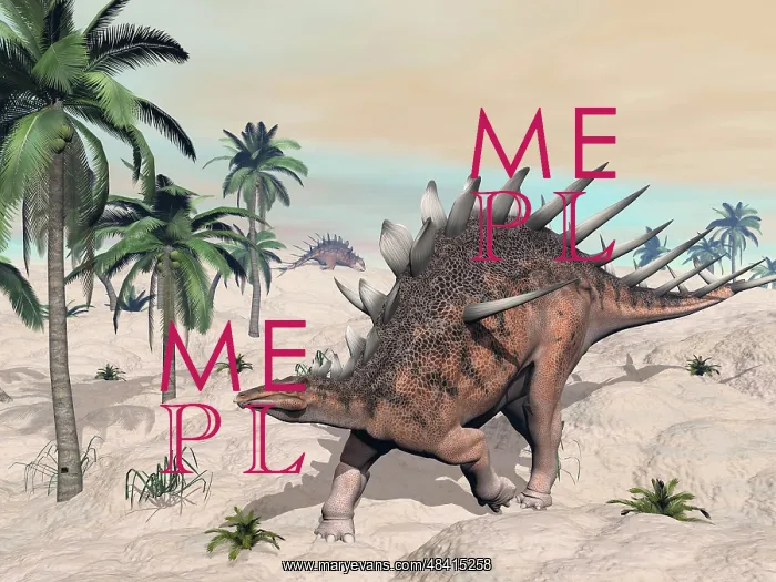 : Kentrosaurus dinosaurs walking in the desert among palm ? : Kentrosaurus dinosaurs walking in the desert among palm ?