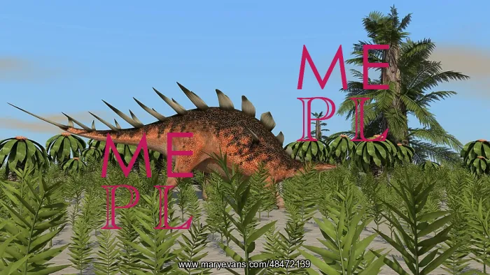 : Kentrosaurus grazing amongst desert plants : Kentrosaurus grazing amongst desert plants
