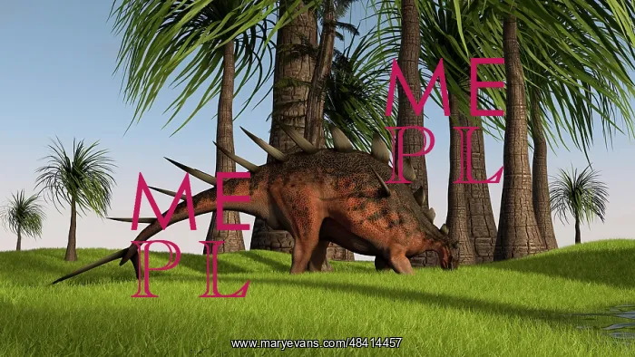 : Kentrosaurus grazing in a grassy field : Kentrosaurus grazing in a grassy field