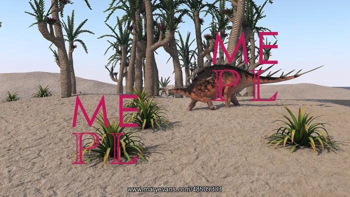 : Kentrosaurus roaming an island environment : Kentrosaurus roaming an island environment