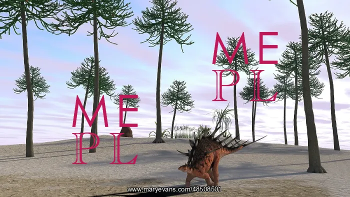: Kentrosaurus roaming a prehistoric landscape : Kentrosaurus roaming a prehistoric landscape