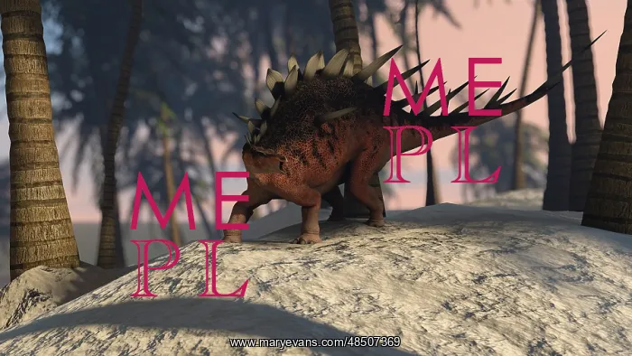 : Kentrosaurus roaming in a tropical setting : Kentrosaurus roaming in a tropical setting
