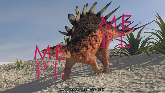 : Kentrosaurus walking across a barren landscape : Kentrosaurus walking across a barren landscape