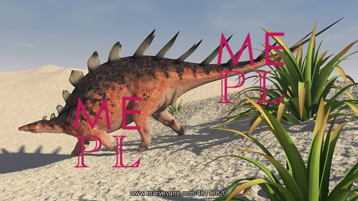 : Kentrosaurus walking across a barren landscape : Kentrosaurus walking across a barren landscape