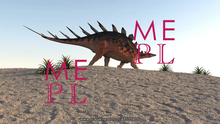 : Kentrosaurus walking across a barren landscape : Kentrosaurus walking across a barren landscape