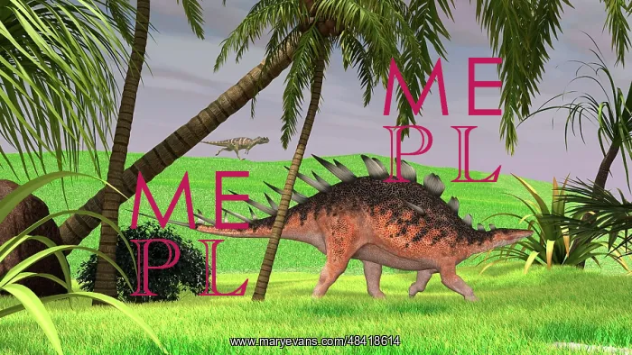: Kentrosaurus walking through a field, with a Ceratosaurus ? : Kentrosaurus walking through a field, with a Ceratosaurus ?