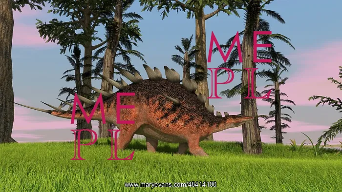 : Kentrosaurus walking across a grassy field : Kentrosaurus walking across a grassy field